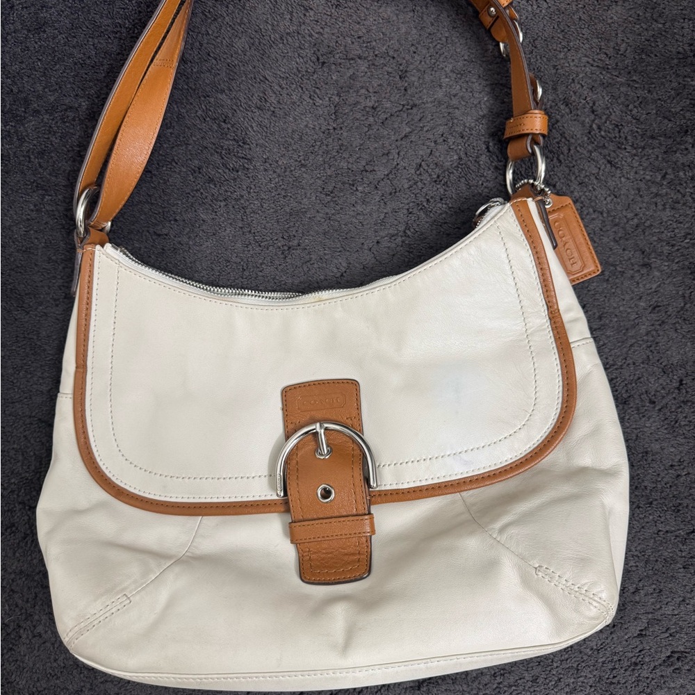 Coach Cream and Tan Leather Shoulder Bag